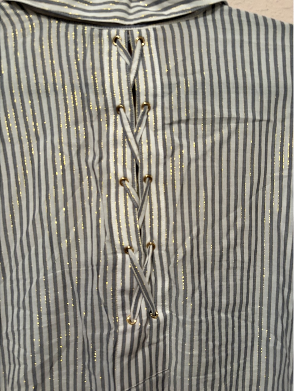 Jones‎ New York Signature Women's Striped Button-Up Shirt with Back Lace-Up - Picture 7 of 8